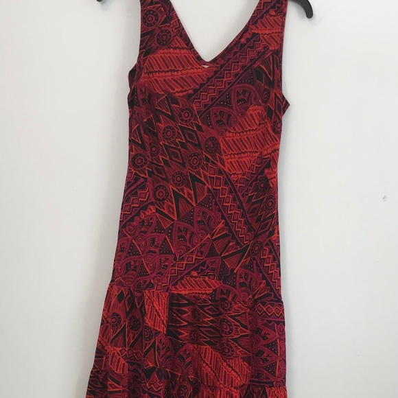 R & K Originals Dropped Waist Red & Black Tribal Print Maxi Dress 10 - Picture 2 of 9